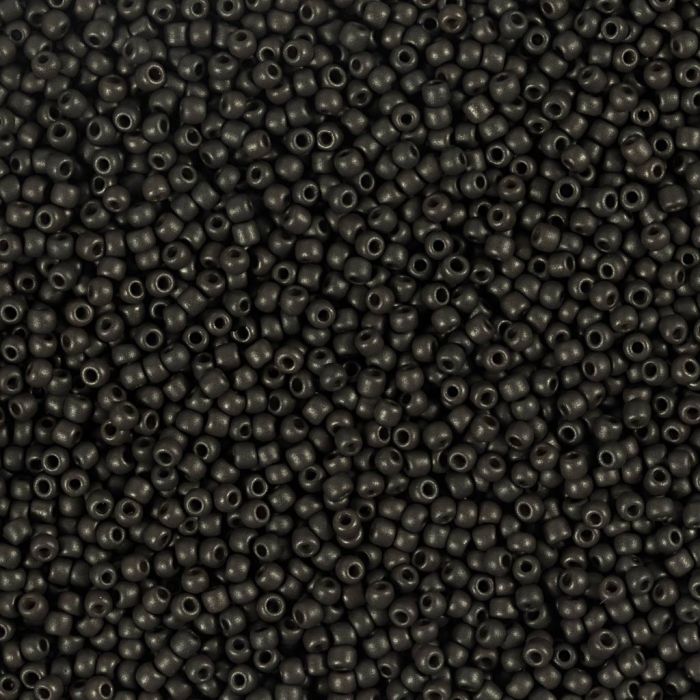 Cuentas de semillas de Rocaille, medida 15/0, dia 1.7 mm, medida agujero 0,5-0,8 mm, matt frozen, negro, 25 gr/ 1 paquete