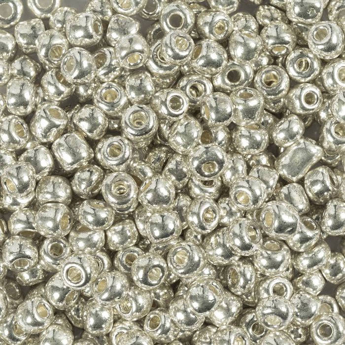 Cuentas de semillas de Rocaille, medida 6/0, dia 4 mm, medida agujero 0,9-1,2 mm, plata, 25 gr/ 1 paquete