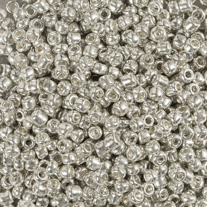 Cuentas de semillas de Rocaille, medida 8/0, dia 3 mm, medida agujero 0,6-1,0 mm, plata, 25 gr/ 1 paquete