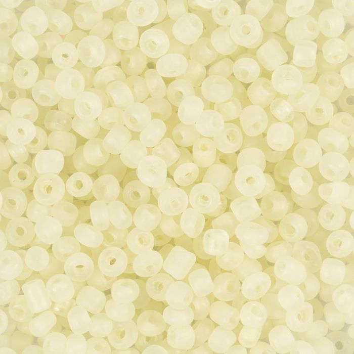 Cuentas de semillas de Rocaille, medida 8/0, dia 3 mm, medida agujero 0,6-1,0 mm, matt frozen, blanco, 25 gr/ 1 paquete