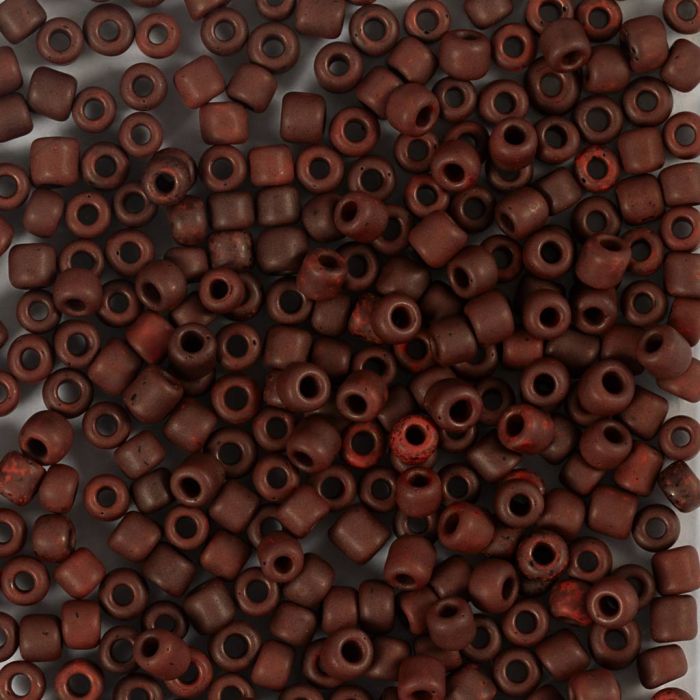 Cuentas de semillas de Rocaille, medida 8/0, dia 3 mm, medida agujero 0,6-1,0 mm, matt frozen, mocca, 25 gr/ 1 paquete