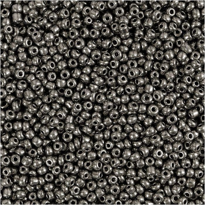 Cuentas de semillas de Rocaille, dia 1,7 mm, medidas 15/0, medida agujero 0,5-0,8 mm, gris metalizado, 25 gr/ 1 paquete