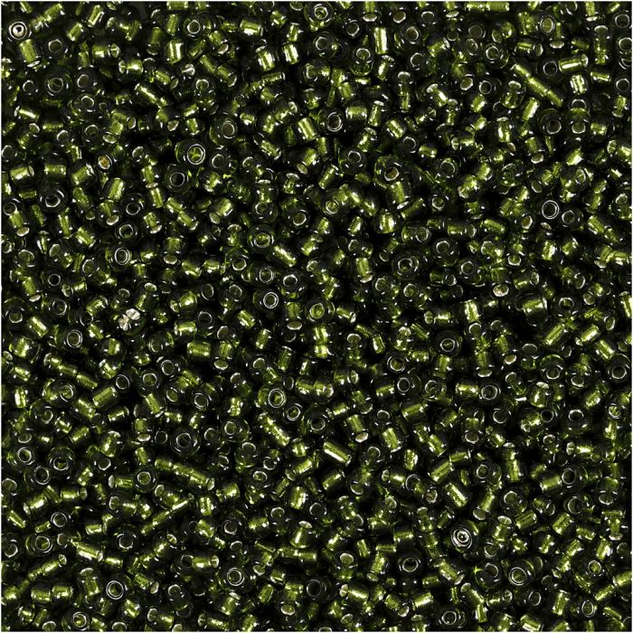 Cuentas de semillas de Rocaille, dia 1,7 mm, medidas 15/0, medida agujero 0,5-0,8 mm, verde prado, 25 gr/ 1 paquete