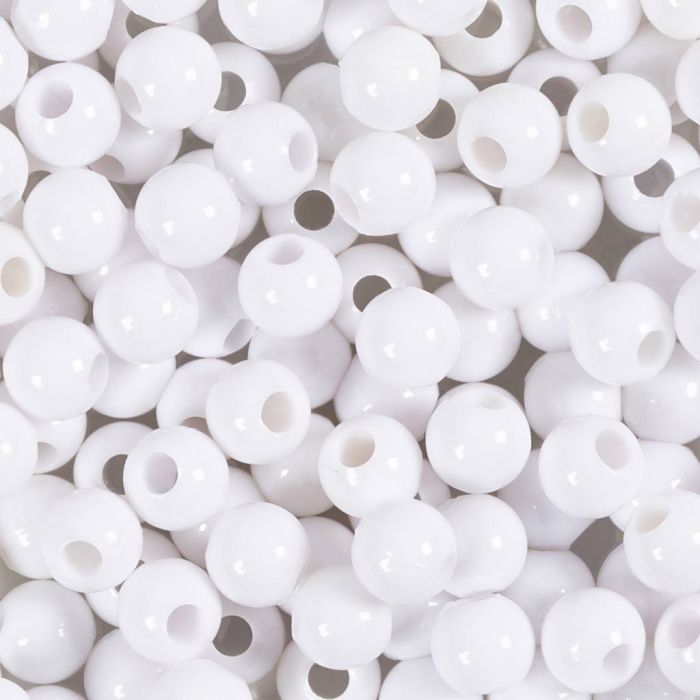 Cuentas de plástico, dia 6 mm, medida agujero 1,5 mm, blanco, 300 gr/ 1 paquete
