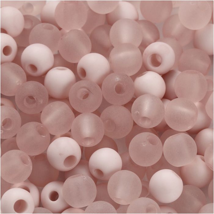 Cuenta de plástico, dia 6 mm, medida agujero 2 mm, ca. 150 ud, rosado, 40 gr/ 1 paquete