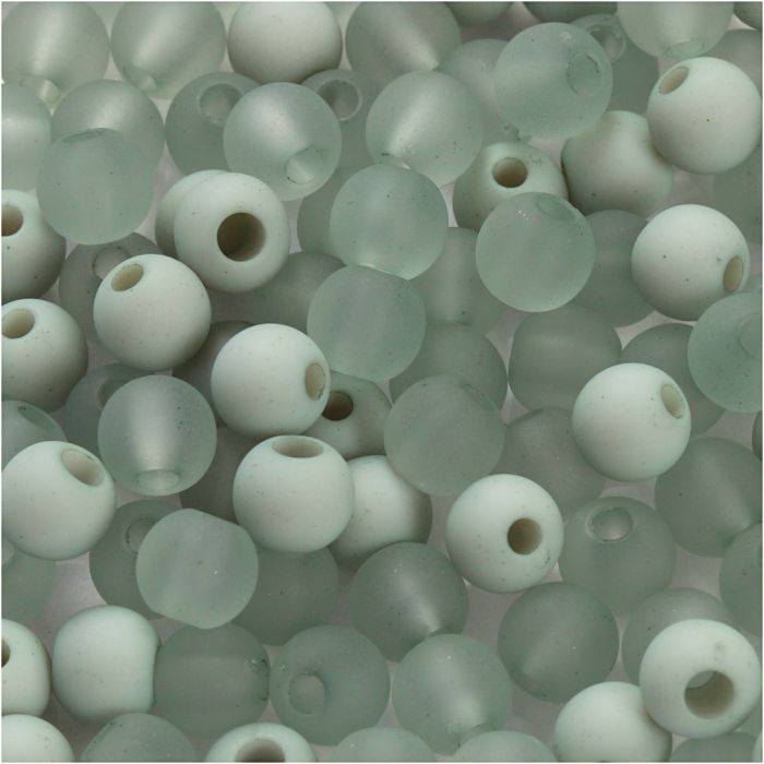 Cuenta de plástico, dia 6 mm, medida agujero 2 mm, ca. 150 ud, verde claro, 40 gr/ 1 paquete