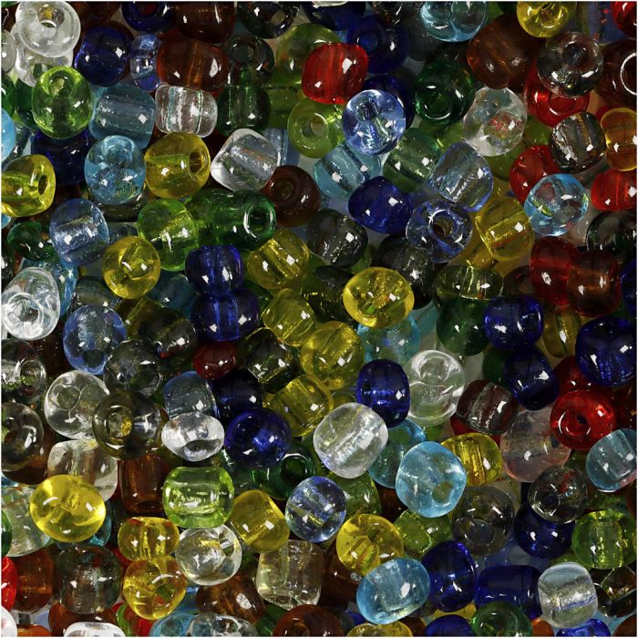 Cuentas de semillas de Rocaille, dia 4 mm, medidas 6/0, medida agujero 0,9-1,2 mm, transparente brillante, 130 gr/ 1 paquete