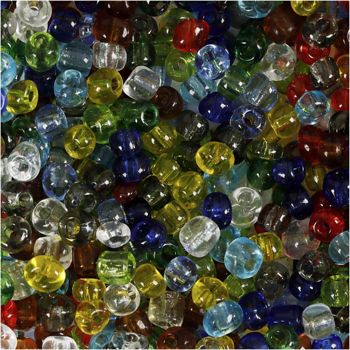 Cuentas de semillas de Rocaille, dia 4 mm, medidas 6/0, medida agujero 0,9-1,2 mm, transparente brillante, 1000 gr/ 1 paquete