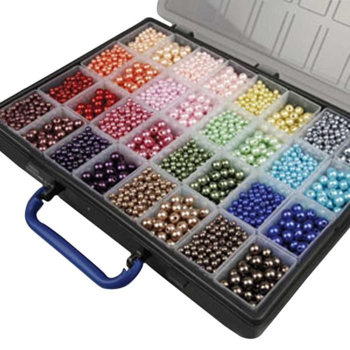Perlas Lujosas enceradas - Surtido, medida agujero 1,5-2 mm, ca. 4700 ud, surtido de colores, 32x20 gr/ 1 paquete