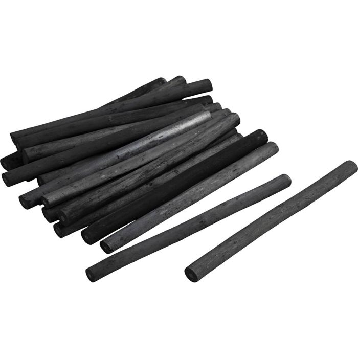 Carbón vegetal, L. 13,5 cm, dia 10 mm, suave, negro mate, 18 ud/ 1 paquete