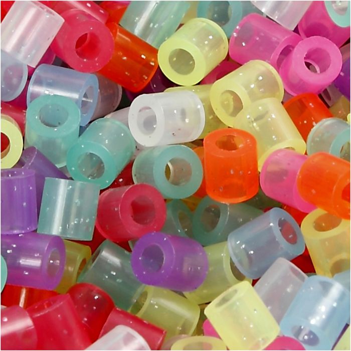 Fuse Beads, medidas 5x5 mm, medida agujero 2,5 mm, medium, colores con purpurina, 6000 ud/ 1 paquete