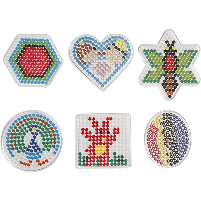 Placa de clavijas, óvalo, corazón, hexágono, círculo, cuadrado, estrella, medidas 7x7,5-10,5x9,5 cm, medium, 6 ud/ 1 paquete