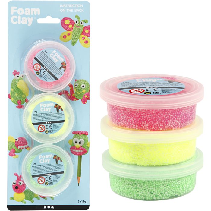 Foam Clay®, verde claro, rosa neón, amarillo neón, 3x14 gr/ 1 paquete
