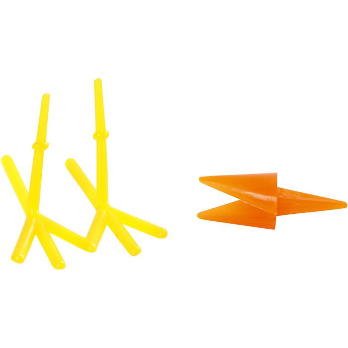 Picos y pies de gallina, A: 28 mm, L. 30+37 mm, naranja, amarillo, 8 set/ 1 paquete