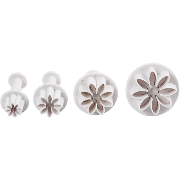 Cortador de galletas con sello, Flor, dia 2,3+2,8+3,6+4,4 cm, blanco, 4 ud/ 1 paquete