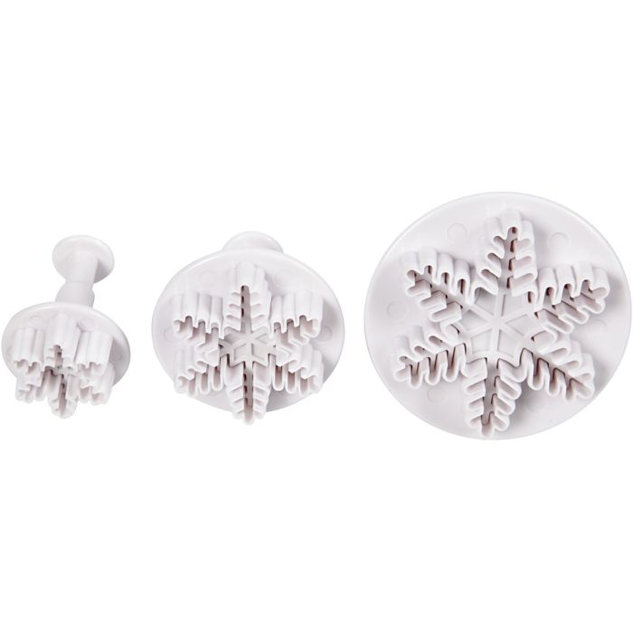 Cortador de galletas con sello, Copo de nieve, dia 3,2+4,8+6,5 cm, blanco, 3 ud/ 1 paquete