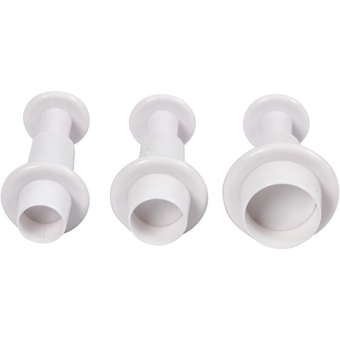 Cortador de galletas con sello, Cículo, dia 1,1+1,3+1,7 cm, blanco, 3 ud/ 1 paquete