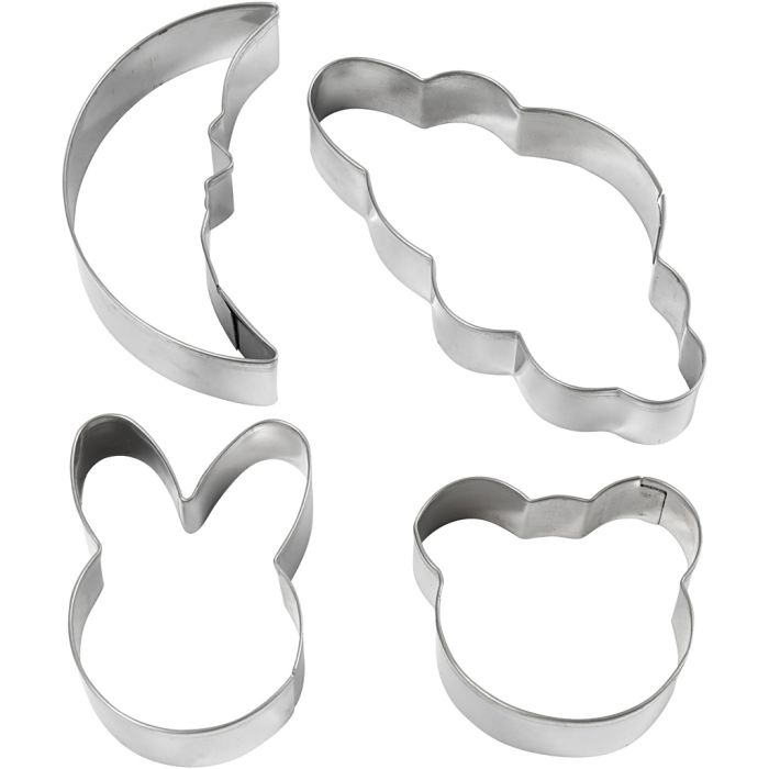 Cortador de galletas, Nube, liebre, oso, luna, A: 10 cm, 4 ud/ 1 paquete