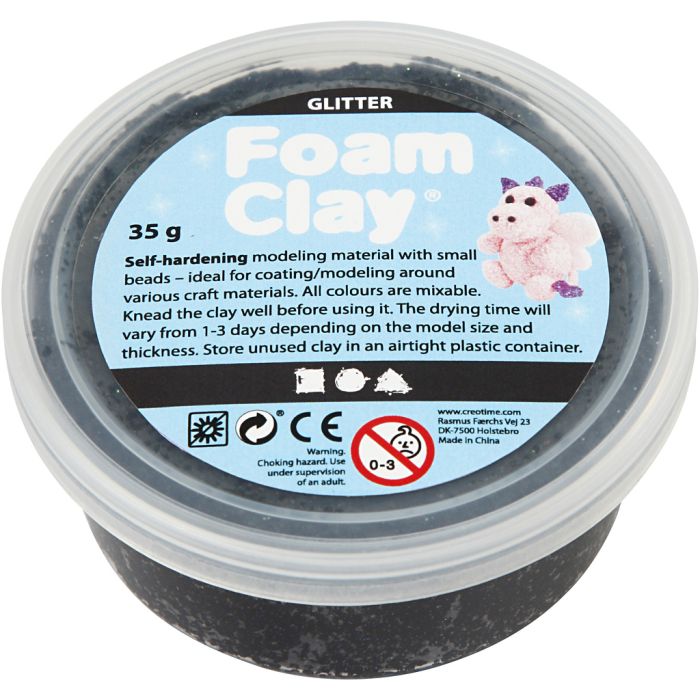 Foam Clay®, negro purpurina, 35 gr/ 1 bote