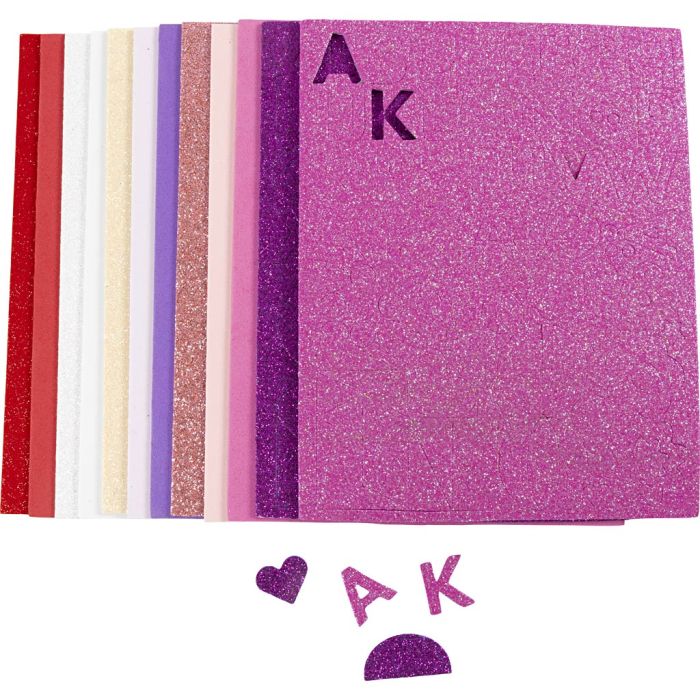 Goma EVA, medidas 14x25 cm, grosor 2 mm, lila / rosa oscuro, 12 hoja/ 1 paquete