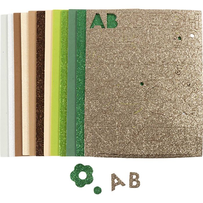 Goma EVA, medidas 14x25 cm, grosor 2 mm, Colores naturales, 12 hoja/ 1 paquete
