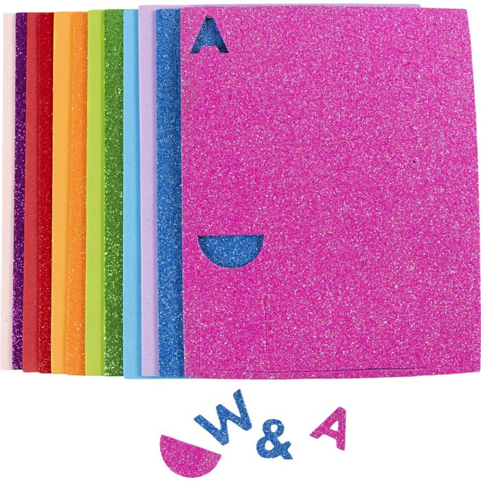 Goma EVA, medidas 14x25 cm, grosor 2 mm, conjunto de colores, 12 hoja/ 1 paquete