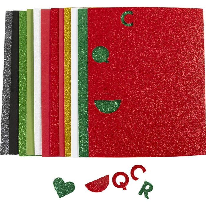 Goma EVA, medidas 14x25 cm, grosor 2 mm, colores navideños, 12 hoja/ 1 paquete