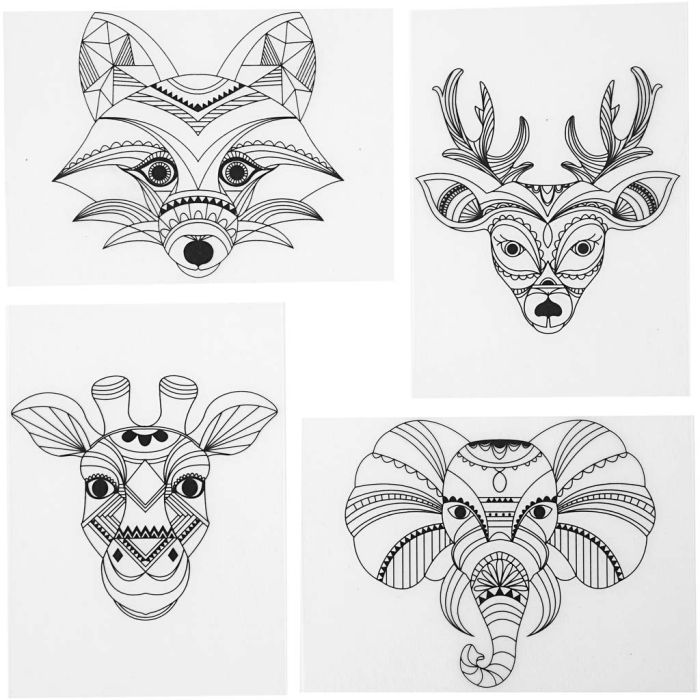Láminas de plástico retráctil con motivos, Animales salvajes, hoja 10,5x14,5 cm, grosor 0,3 mm, mate transparente, 4 hoja/ 1 paquete