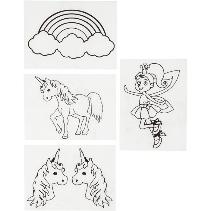 Láminas de plástico retráctil con motivos, Unicornio, hoja 10,5x14,5 cm, grosor 0,3 mm, mate transparente, 4 hoja/ 1 paquete