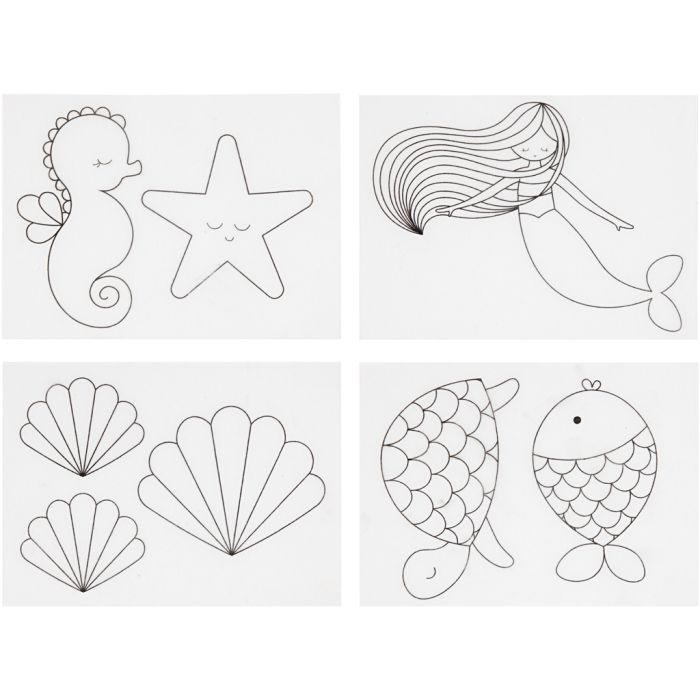 Láminas de plástico retráctil con motivos, Sirena, hoja 10,5x14,5 cm, grosor 0,3 mm, mate transparente, 4 hoja/ 1 paquete