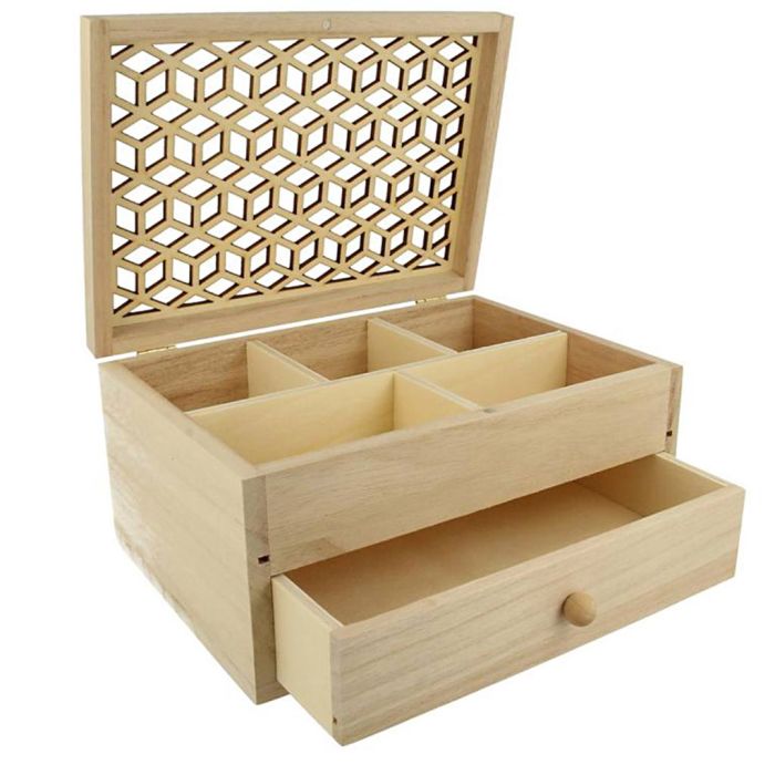 Joyero de madera, medidas 19,8x15 cm, 1 ud