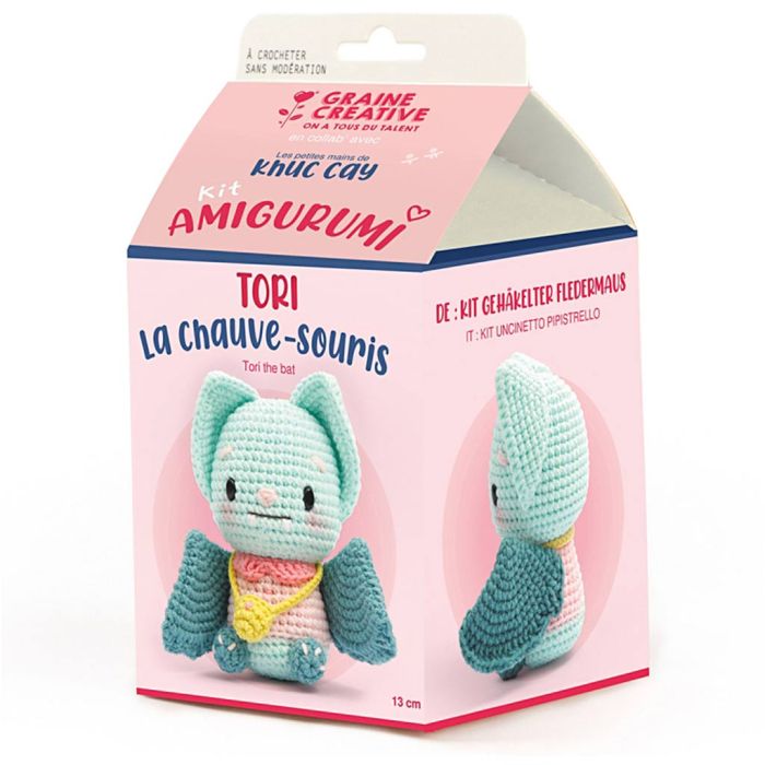 Kit Amigurumis Crochet, Tori el Murciélago, medidas 13 cm, 1 paquete