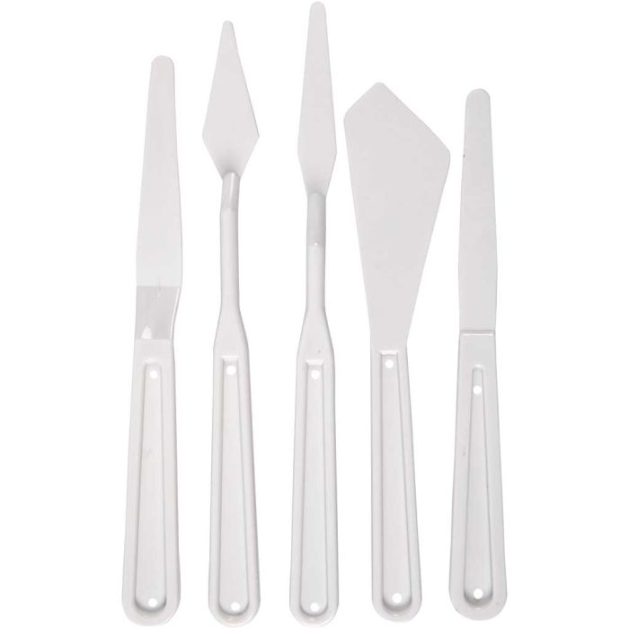 Paletas y cuchillos de plástico, L. 17-20 cm, A: 13-33 mm, blanco, 5 ud/ 1 paquete