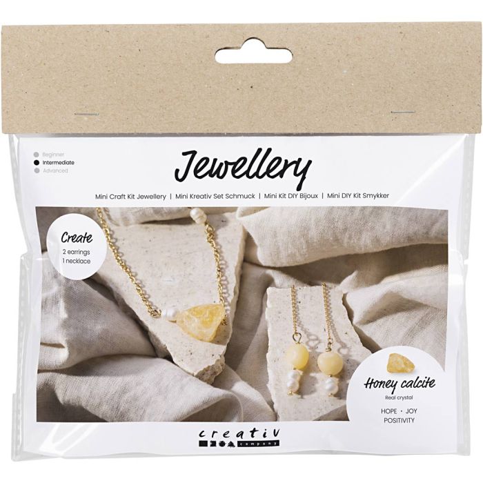 Mini Kit de manualidades Joyas, Collar y pendientes de calcita miel, 1 paquete
