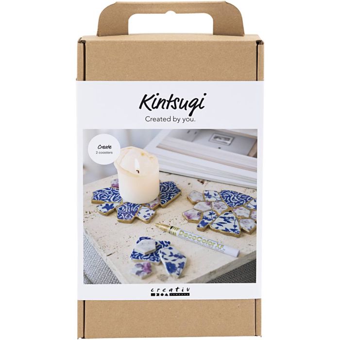 Kit de manualidades Kintsugi, Posavasos, azul, dorado, rojo claro, blanco, 1 paquete