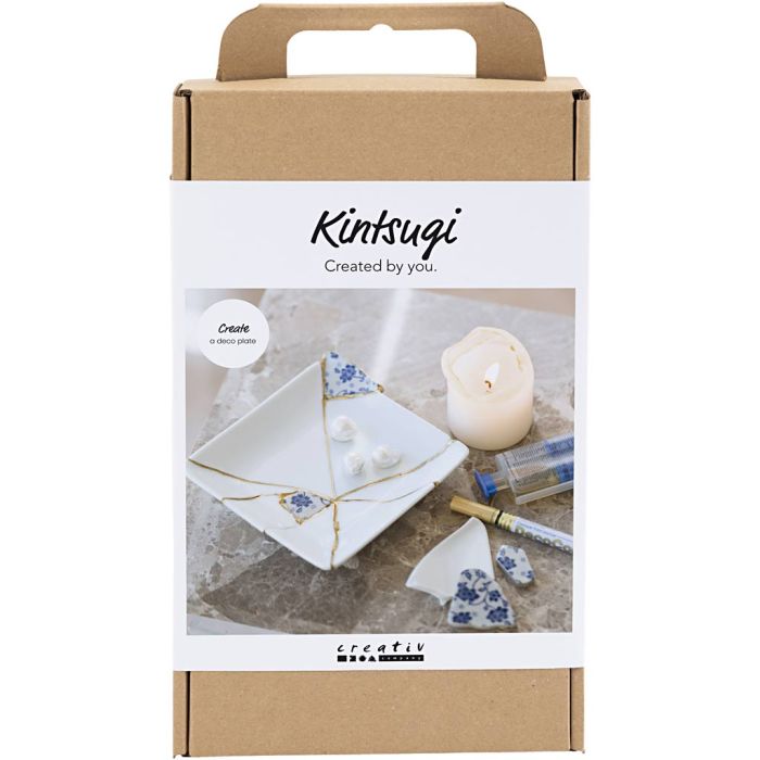 Kit de manualidades Kintsugi, Plato, azul, dorado, blanco, 1 paquete