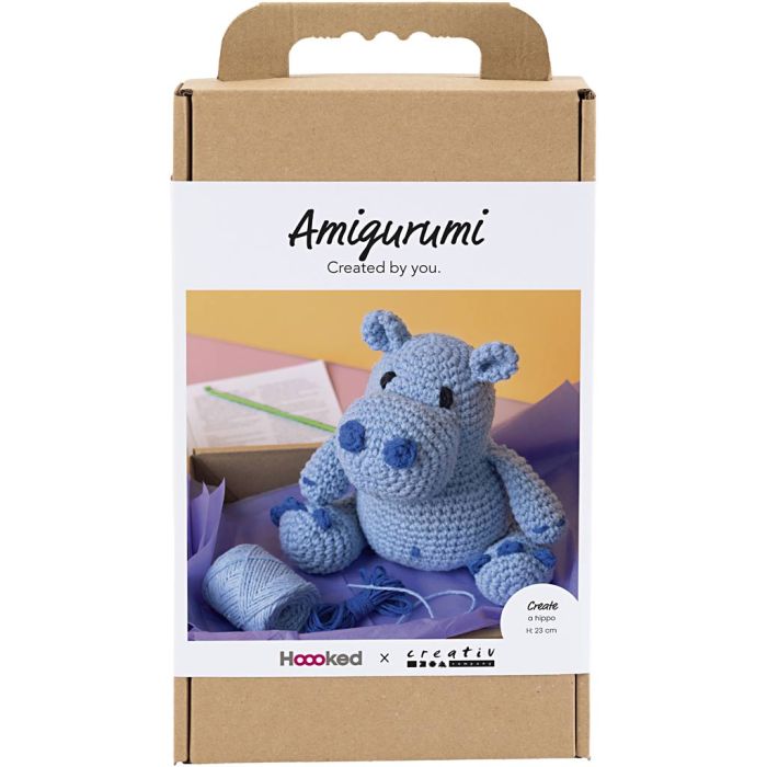 Kit de manualidades Amigurumi, Hipopótamo, azul, azul claro, 1 paquete