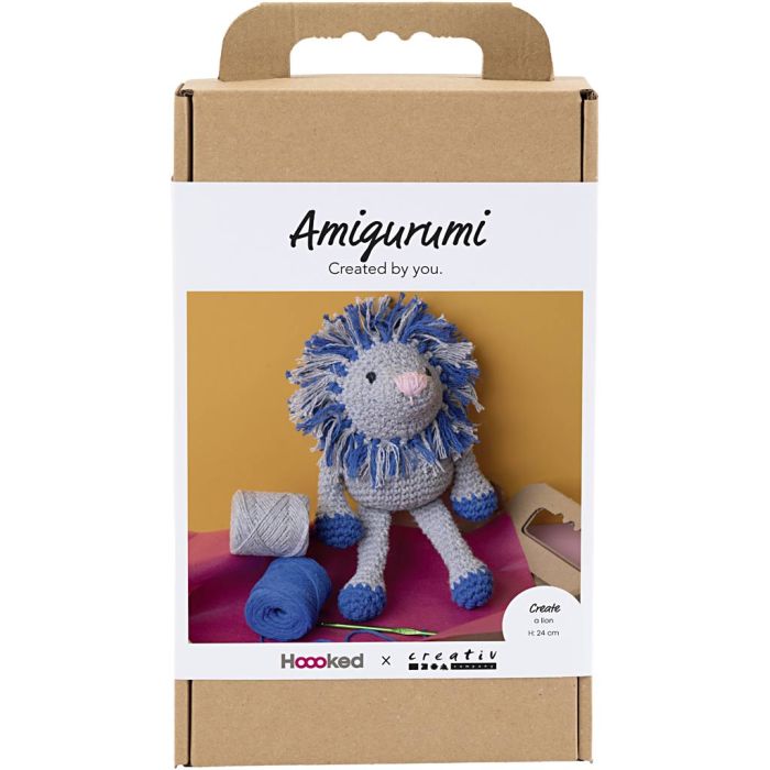 Kit de manualidades Amigurumi, León, azul armada, gris claro, 1 paquete