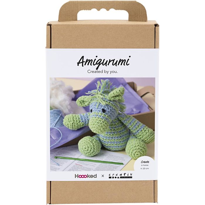 Kit de manualidades Amigurumi, Cebra , azul claro, verde claro, 1 paquete