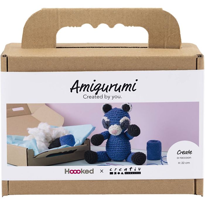 Kit de manualidades Amigurumi, Mapache, negro, azul, 1 paquete