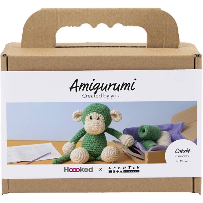 Kit de manualidades Amigurumi, Mono, verde, menos blanco, 1 paquete