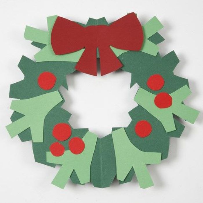 A Holly Wreath with a Bow made from Card