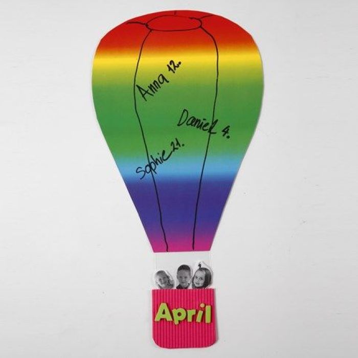 Hot Air Balloon from Rainbow Card with a Corrugated Board Basket