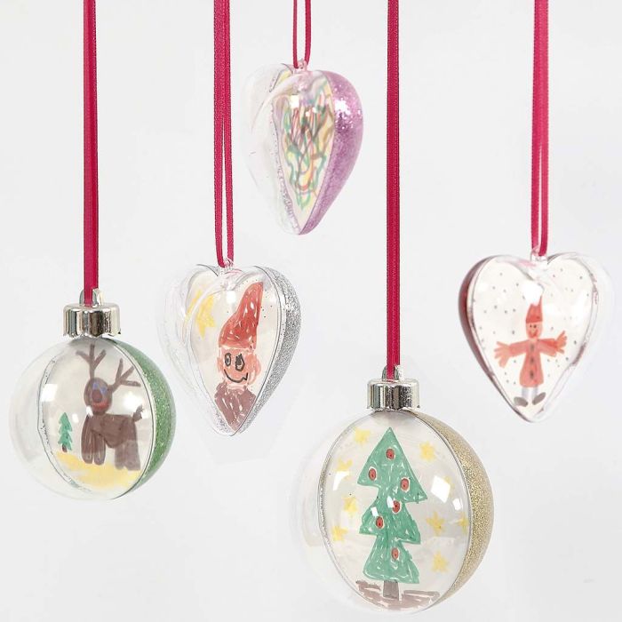 Decoración colgante transparente de dos piezas con dibujo y purpurina