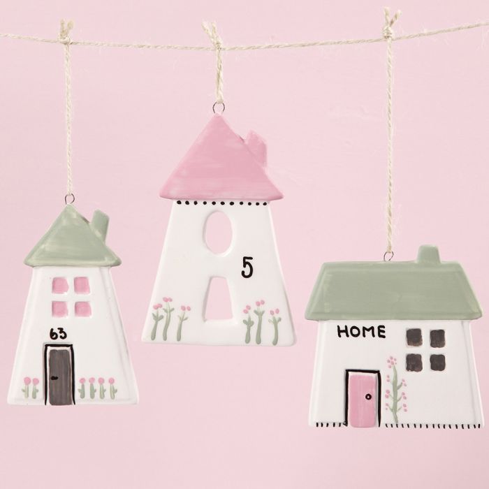 Casas de porcelana para colgar con pintura de vidrio y porcelana