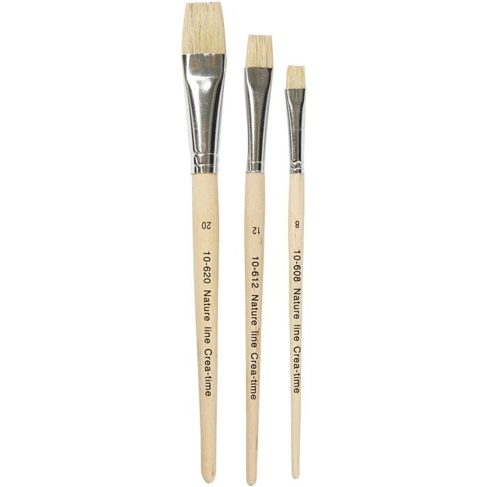Pinceles Nature Line, 8+12+20, L. 18,5-20,5 cm, A: 10-20 mm, plano, 3ud/ 1 paquete