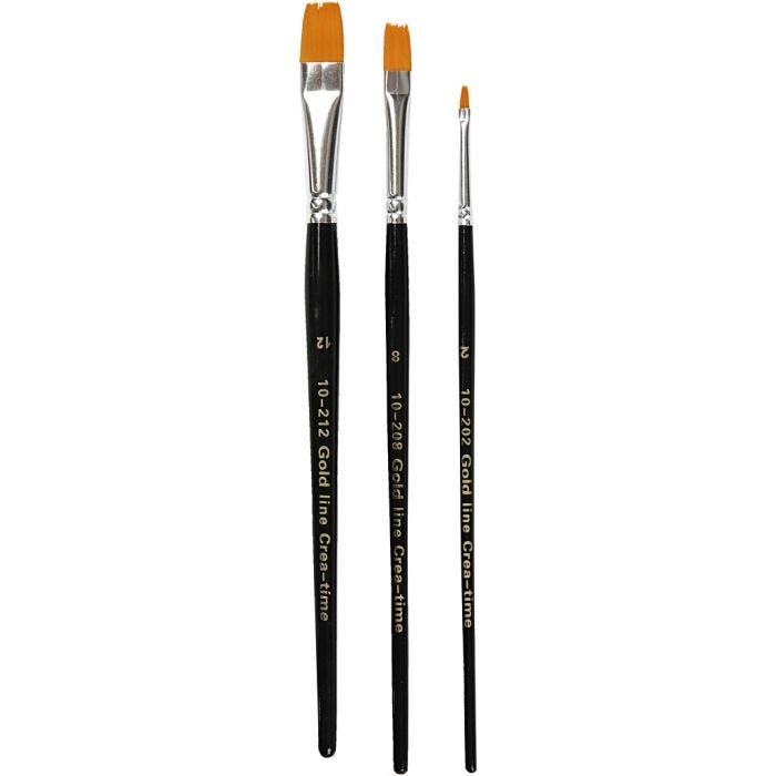 Pinceles de línea dorada, 2+8+12, L. 16,5-19 cm, A: 3-12 mm, plano, 3ud/ 1 paquete