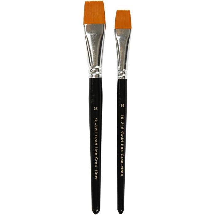 Pinceles de línea dorada, medida 16+20, L. 19-20 cm, A: 17-24 mm, plano, 2 ud/ 1 paquete