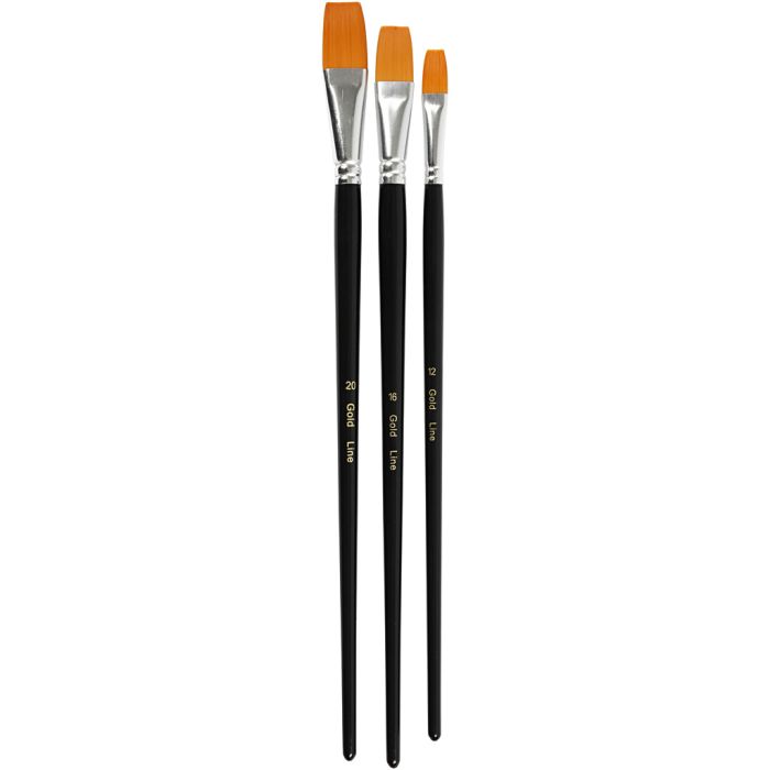 Pinceles de línea dorada, 12+16+20, L. 30-33 cm, A: 12-20 mm, plano, 3ud/ 1 paquete