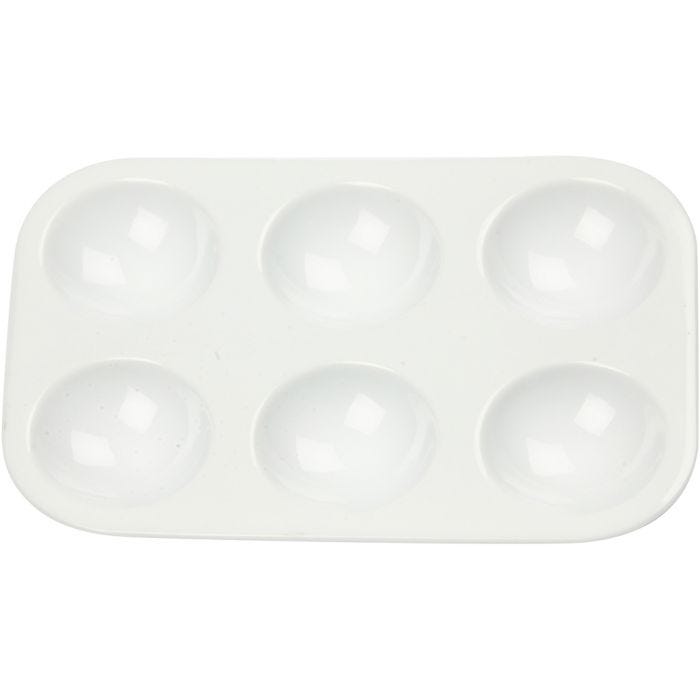 Paleta, Paleta rectangular con 6 compartimentos redondos, medidas 13x8,5 cm, blanco, 1 ud